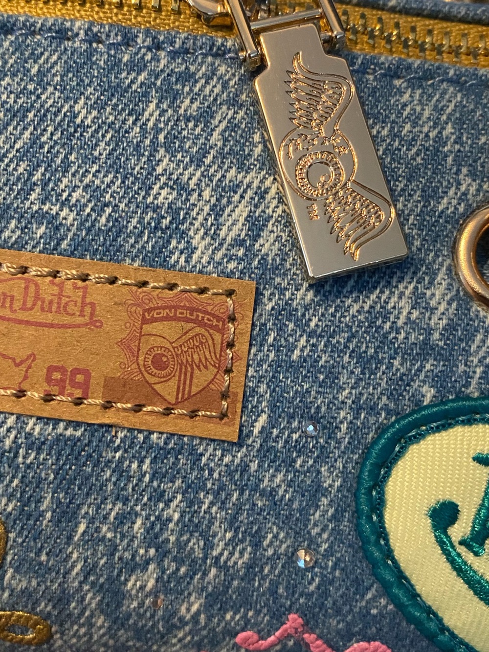 Von Dutch Denim Barrel Bag in Light Denim - Picture 5 of 9